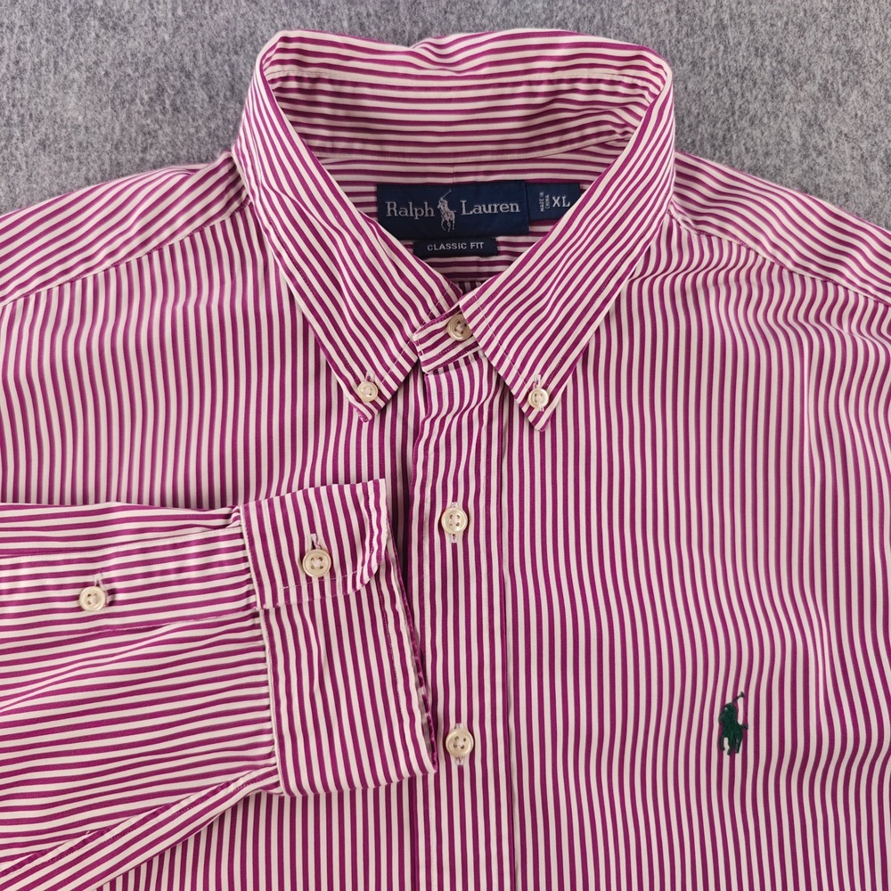 Ralph Lauren Button Down Shirt Mens XL Classic Fit Striped Long Sleeve Purple